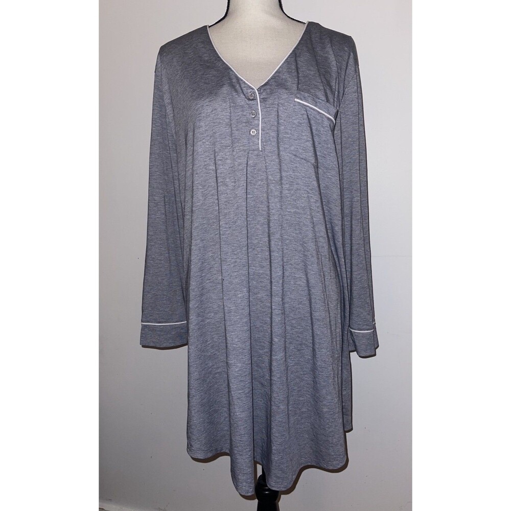 Softies Piper 36” Long Sleeved Nightshirt Size 2X Gray White Piping